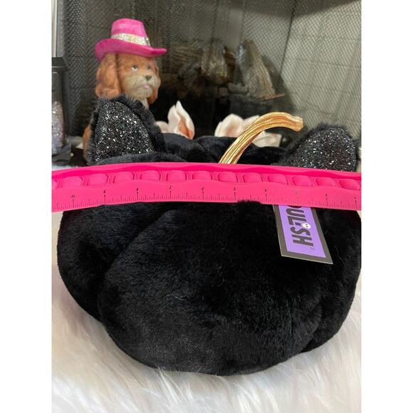 Ghoulish Fur Plush Black Pumpkin Glitter Sparkle Cat Ears Halloween - Picture 4 of 5